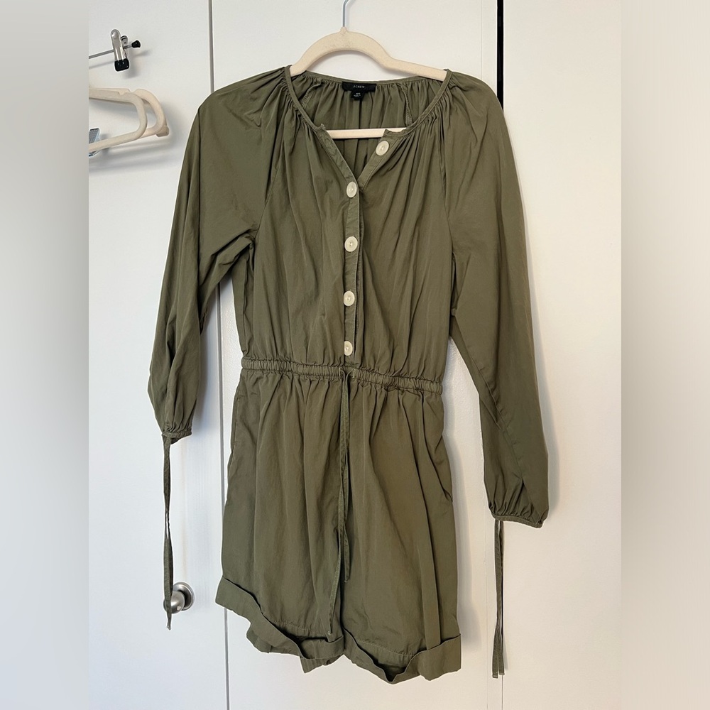 olive green romper with tie details